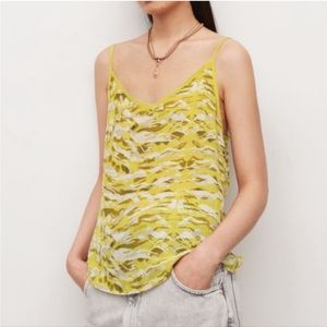 Allsaints Tami Oniyuri Tank Top Cami Yellow Camo Print Spaghetti Straps NEW 0
